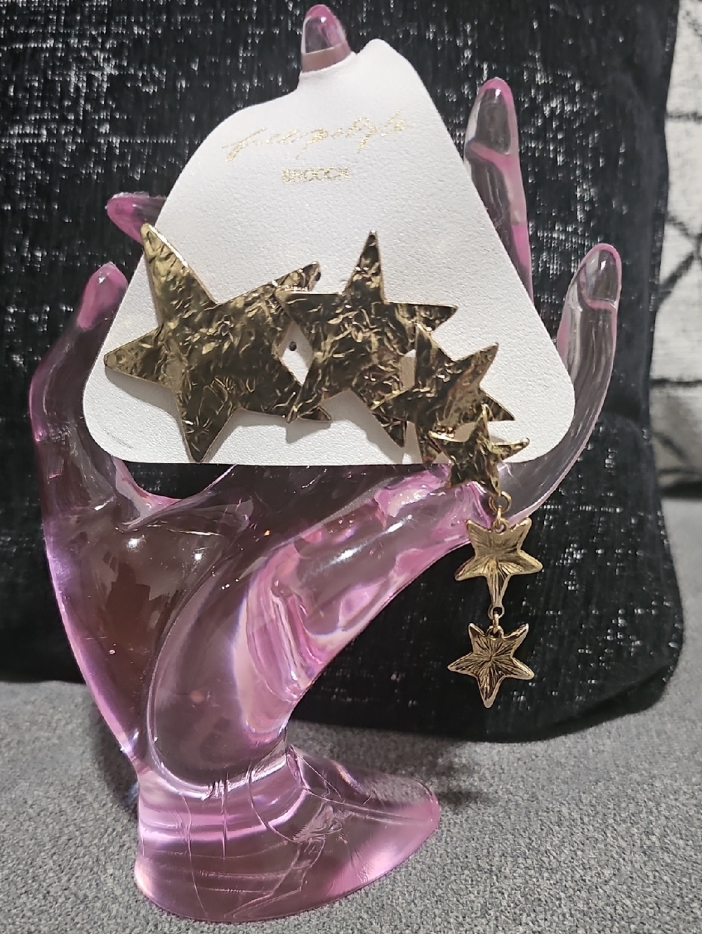NWT Free People Shooting Stars Brooch Gold Tone Dangle Large Pin - Picture 3 of 5